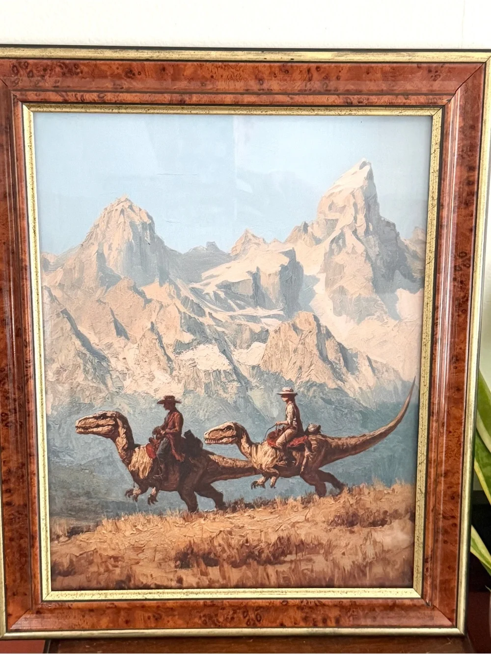 Cowboy Dinosaur Ranger Mountains Canvas Art Print Quirky Vintage Framed Wall Art